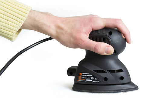 Electric Detailing Palm Sander With 13,500 OPM, Angled Tip and 3.75 x 5.5 Inch Pad, Lightweight Two Pound Design, Dust Collection Port, Velcro Base for Easy Sandpaper Swap, Great for Precision Finishing and Smooth Sanding in Small Jobs