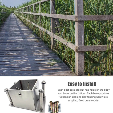 Built Tough Stainless Steel Square Fence Post Anchor Base With Heavy Duty Hardware For Concrete Or Wood Deck Yard Upgrade Rock Solid Railing Bracket System 85Mm X 85Mm 2 Pack