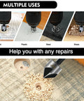 Close-up of Five Piece Countersink Drill Bit Set With 82 Degree, Five Flute, 1/4 Inch Hex Shank, High Speed Steel Bits used on wood and metal