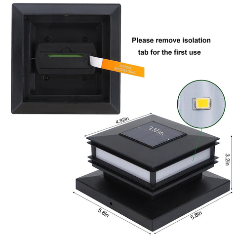 Top view and details of a single solar post cap light from 6 Pack Solar Post Cap Lights Outdoor For 4x4 5x5 6x6 Wooden Posts.