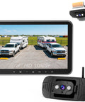 Wireless RV Camera System Plug And Play For Pre Wired RVs 8 Inch HD 1080P Monitor showing parking area and vehicles