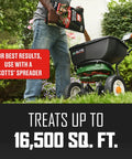 Person using Long Lasting Lawn Insect Killer Granules Kills Ants Spiders Ticks Fleas And Grubs Quick Acting Bug Barrier Treats Up To 16500 Sq Ft With A 10 Lb Bag Providing Months Of Protection with Scotts spreader.