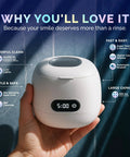Hand holding Retainer And Aligners Cleaning Pod With 45kHz Ultrasonic Power, UV Light Sterilizer, 200ml Tank, Digital Timer For Invisalign