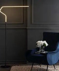 65 Inch Black Modern Integrated LED Floor Lamp With Dimmable Touch Sensor And Metal Shade in living room setup
