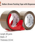 Brown Packing Tape With Dispenser, 2 Inch By 60 Yards, Heavy Duty Shipping Tape With Strong Adhesive For Boxes, Includes Two Refill Rolls
