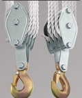 Heavy Duty Block And Tackle Pulley System For Lifting Heavy Objects With 4000 Lb Breaking Strength And 65 Feet Of Three Eighths Inch Rope