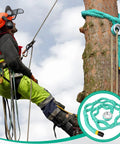 Heavy Duty Tree Rigging Rope Ring Sling Three Quarter Inch By Six Feet With Aluminum Ring in use for tree pruning.