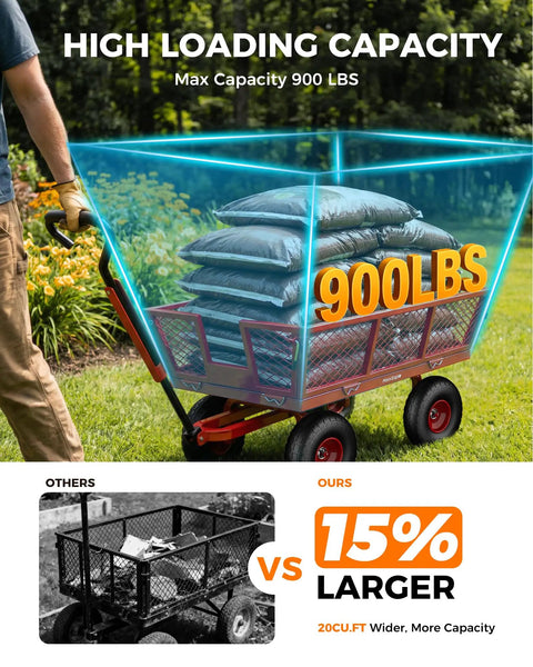 Heavy Duty Steel Garden Cart On Wheels With Removable Mesh Sides That Flip To Flatbed 880 Lb Capacity in use with soil bags