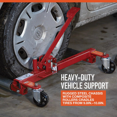 Heavy Duty Mechanical Wheel Dolly With Hands Free Pedal Lift Crushing Up To 1250 Lbs Rock Solid Steel Frame Smooth Rolling Casters Top Shelf Garage Essential For Easy Street Car Transport