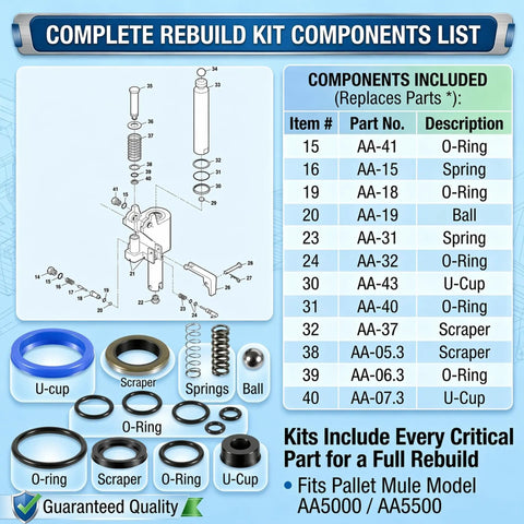 Seal Kit For Pallet Mule Wesley Pallet Jack AA5000 And AA5500 Hydraulic Pump Rebuild Repair Kit AA 76 5000 components list