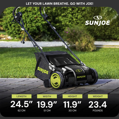 15 Inch Electric Lawn Dethatcher With Scarifier Blade Reel And Collection Bag For Grass Thatch Removal Powered By A 13 Amp Corded Yard Power Rake Tool Built For No Fuss Cleanups And Greener Lawn Care AJ805E