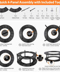 Step-by-step assembly guide for 40-Inch Compact Fire Pit Surround Tabletop For Solo Stove Ranger And Tiki 20-Inch Pits.