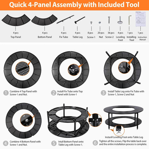 Step-by-step assembly guide for 40-Inch Compact Fire Pit Surround Tabletop For Solo Stove Ranger And Tiki 20-Inch Pits.