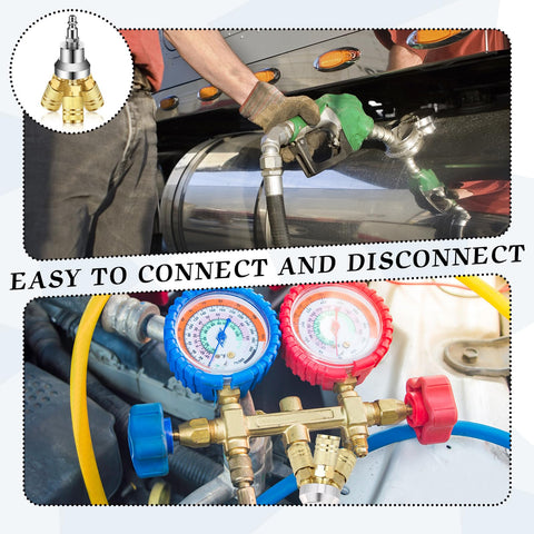 Two Pack 3 Way Air Manifold Hose Splitter Kit With Three Steel Industrial Couplers And Quarter Inch NPT Plug In Use