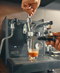 Pouring espresso shot from the Alto Dual Boiler Espresso Machine With PID Control And Flow Adjustment For Top Shelf Precision Shots.