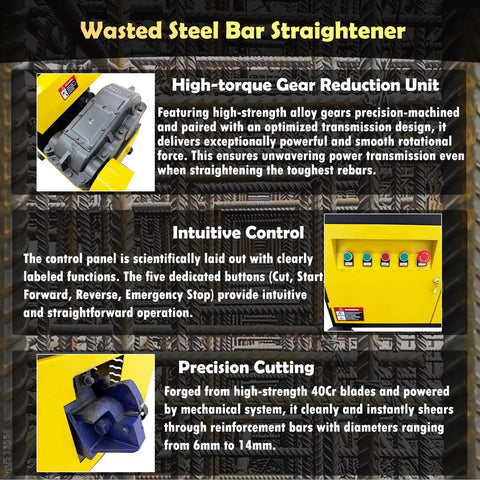 Close-up of Heavy Duty Rebar Straightening and Cutting Machine for Steel Scrap Bars 6mm to 14mm, 28m Per Minute details
