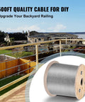 Spool of Three Sixteenth Inch Stainless Steel Cable Braided Aircraft Wire Rope Seven By Nineteen Strands Marine Grade T304 Five Hundred Feet with backyard railing