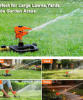Heavy Duty Pulsating Impact Sprinkler For Yard, 360 Degree Rotating Lawn Sprinkler with All Metal Base in action on grass