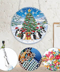 Totally Cozy Penguin Christmas Tree Sun Catcher Window Hanging DIY Double Sided Diamond Painting Pendant Kit 8x8 Inch