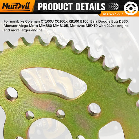 50T Rear Chain Sprocket for 420 Chain, fits mini bikes like CT100U CC100X RB100 B100, heavy duty steel gear for off-road fun