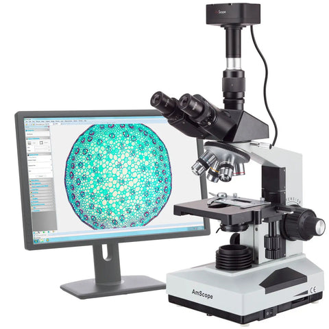 Rock Solid Pro Grade Digital Compound Microscope With 5MP USB Camera And 40X To 2000X Magnification showing detailed specimen on screen.