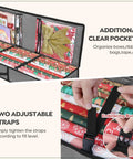Soft Christmas Wrapping Paper Storage Bag 40 Inch Gift Wrap Organizer With Flexible Partitions And Pockets For Ribbon And Accessories Durable PE Tarpaulin Grey showing clear pockets and adjustable straps