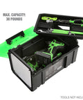 Green 15 Inch One Touch Tool Box With Tray Openable With One Hand And Padlock Security Slot Durable Tool Storage For Home Garage Or Job Site Holds Up To 30 Lbs