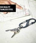 SlideLock Stainless Steel S Biner Dual Gate Carabiner With Locking Mechanism on table with keys, secure clip for gear