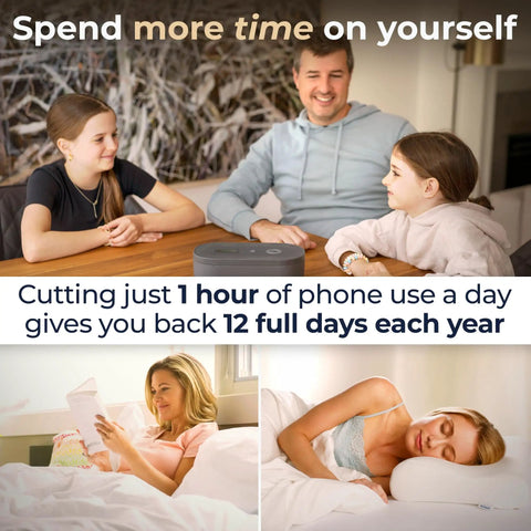 Family enjoying quality time, emphasizing benefits of the Timed Lock Box For Phones Tablets And Gaming Gear Kick Tempting Scroll Habits Fast.