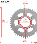 Red Drive Chain And Sprocket Kit For Kawasaki Ninja 650R EX650A 2006 2008 And EX650C 2010 2011 with 46 teeth and dimensions