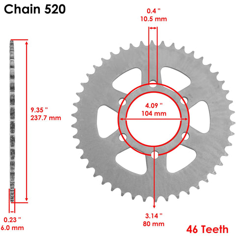 Red Drive Chain And Sprocket Kit For Kawasaki Ninja 650R EX650A 2006 2008 And EX650C 2010 2011 with 46 teeth and dimensions