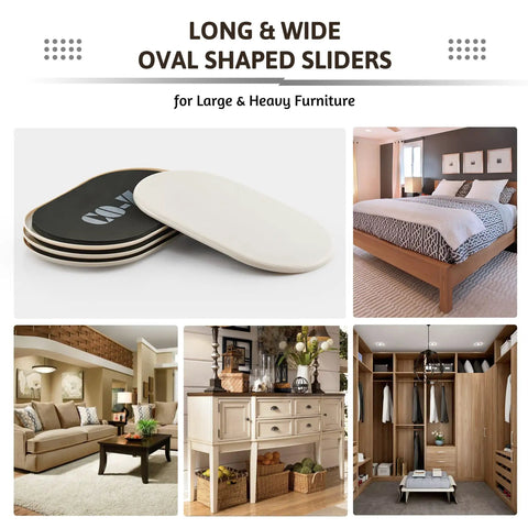 Oval Furniture Sliders 4 Pack For Carpets And Hardwood Floors Heavy Duty Reusable Moving Pads for Chairs Beds Cabinets