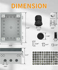 Dimensions of 12V 5 Gang Rocker Switch Panel With LED Illumination, showing various parts and components