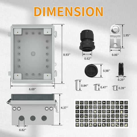 Dimensions of 12V 5 Gang Rocker Switch Panel With LED Illumination, showing various parts and components