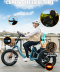 Electric Three Wheel Trike For Adults With Butterfly Handlebar For Upright Comfort Long Range 998.4Wh Battery 1200W Peak Motor 20X4 Fat Tires Foldable E Bike Up To 80 Miles Per Charge Black, side view with rider