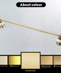 Gold Crystal Towel Bar With Adjustable Rack For That Boss Vibe Luxury Gold Finished Wall Mounted Towel Holder Space Saving Single Rail With Crystal End Balls And Bonus Hook For Bath Accessories shown in polished gold color.