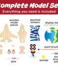 Jet Plane Ace Wooden Model Kit for Kids 5 and Up Easy Build STEM Craft Set with Pre-Cut Pieces and Glue components displayed
