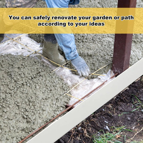 13 Piece Plastic Concrete Forms Set for Walkways 4x73 Inches Flexible Flatwork Curb Tools in use for garden path edging.