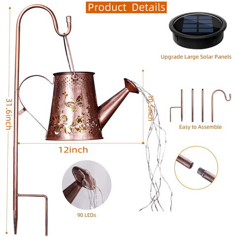 Solar Watering Can Lantern With Butterfly LED Lights Waterproof Hanging Garden Decor For Yard Patio Lawn Outdoor Vibe Lighting Upgraded Solar Panel details