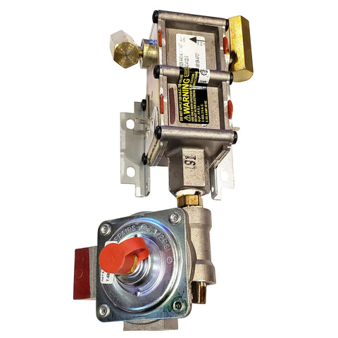 Range Safety Valve Assembly for Samsung DG94-00449A Oven Range, metal, 3/8 x 1/2 in NPT connections, top view