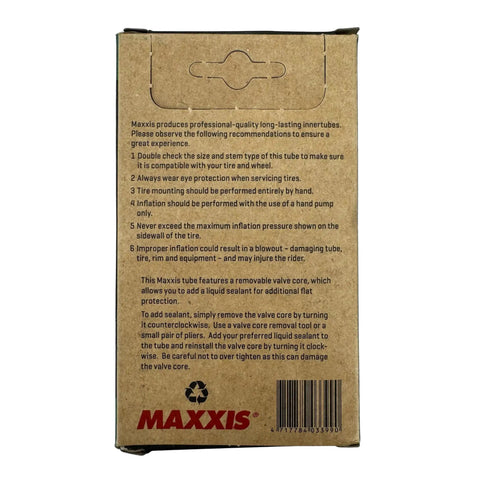 Packaging of Welter Weight 29 Inch MTB Inner Tube 2.5 To 3.0 Inch Width With 48mm Presta Valve Removable Valve Core