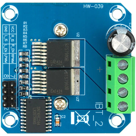 Top view of Two Pack BTS7960 43A Beefy High Power H-Bridge Motor Driver Module for Arduino projects, showing components layout.