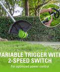 Gutsy Cordless String Trimmer And Lawn Edger With Brushless Motor Delivering Raw Torque Plus 13 Inch Cutting Path in use on grass.