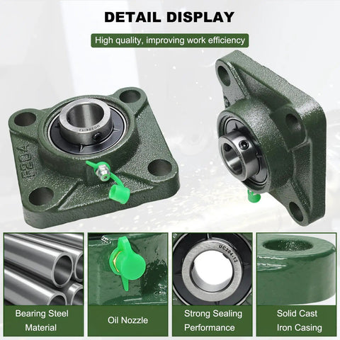 Two Pack Pillow Block Bearing Set UCF20412 Self Aligning With Square Flange Four Bolt Mount Built From Bearing Steel