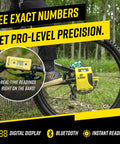 MTB Sag Tool Pro Digital Suspension Tuning Kit with display on mountain bike for precise fork and rear shock setup