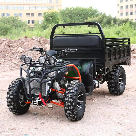 Heavy Duty Utility Trailer With Bucket For Tractor And ATV Use in outdoor setting