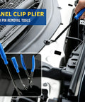 18 Piece Auto Trim And Fastener Removal Tools Set With Telescoping Magnetic Pickup Tool Scraper And 8 Precision Pick Hooks shown removing car panel