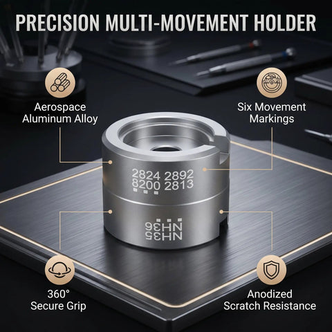 Watch Movement Holder And Base Repair Stand For 2824 2892 8200 2813 NH35 NH36 Movements in aluminum with markings