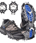 All Terrain Traction Crampons With 8 Stainless Steel Spikes For Boots And Shoes Non Slip Ice Grips on hiking shoe close-up