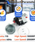 Draft Inducer Motor Kit For Carrier Bryant Payne Furnaces With Blower Wheel And Gasket Screws Replaces Jakel J23810010108 AT